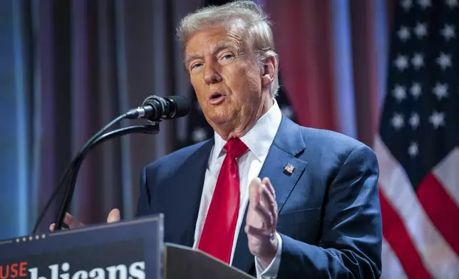 FILE - President-elect Donald Trump speaks during a meeting with the House GOP conference, Nov. 13, 2024, in Washington. (Allison Robbert/Pool via AP, File)