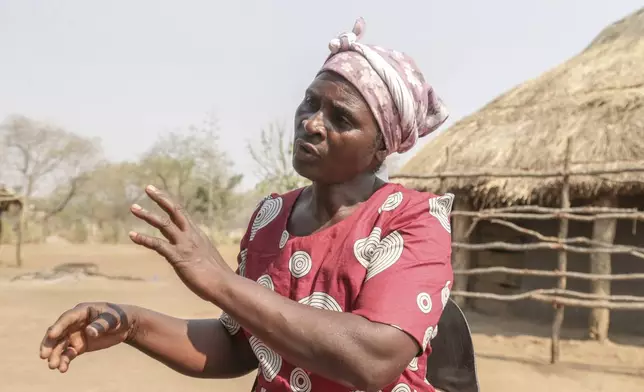 Maggot breeder, Chemari Choumumba works at a production tank of maggots at her home in Chiredzi, Zimbabwe Wednesday, Sept. 18, 2024. (AP Photo/Aaron Ufumeli)