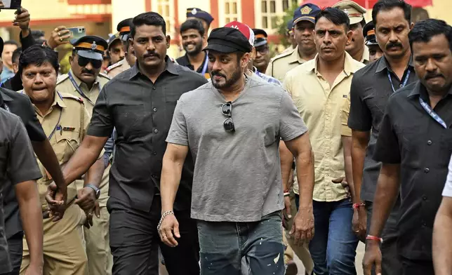Bollywood actor Salman Khan arrives to cast his vote in the Maharashtra state assembly elections in Mumbai, India, Wednesday, Nov. 20, 2024. (AP Photo/Satyajit Desai)