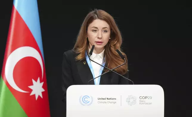 Ukraine Environment Minister Svitlana Grynchuk speaks during a plenary session at the COP29 U.N. Climate Summit, Wednesday, Nov. 20, 2024, in Baku, Azerbaijan. (AP Photo/Sergei Grits)