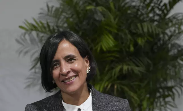 Susana Muhamad, environment minister of Colombia, speaks to The Associated press at the COP29 U.N. Climate Summit, Wednesday, Nov. 13, 2024, in Baku, Azerbaijan. (AP Photo/Peter Dejong)