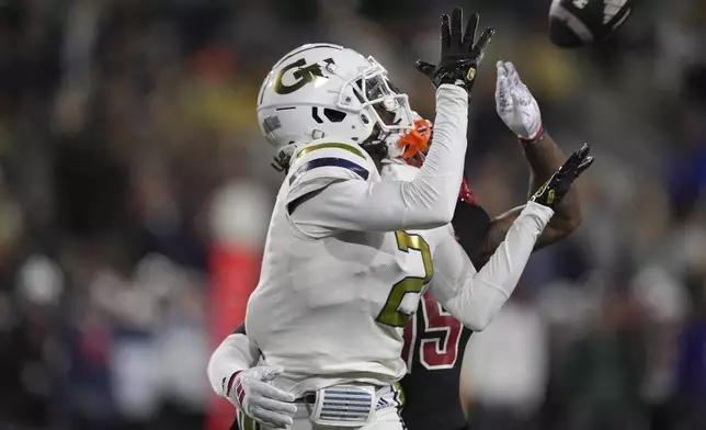 Georgia Tech wide receiver Eric Singleton Jr. (2) misses a pass during the first half of an NCAA college football game against North Carolina State, Thursday, Nov. 21, 2024, in Atlanta. (AP Photo/Brynn Anderson)