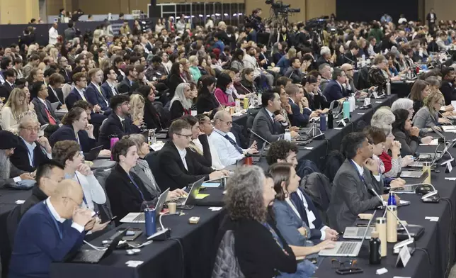 Participants attend at the opening ceremony of the fifth session of the Intergovernmental Negotiating Committee on Plastic Pollution in Busan, South Korea, Monday, Nov. 25, 2024. (Kang Sun-bae/Yonhap via AP)