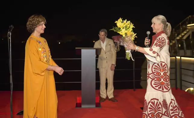 Viking “godsisters” Karine Hagen and Sissel Kyrkjebø at the naming of the Viking Hathor and the Viking Sobek in Luxor, Egypt. For more information, visit www.viking.com. (Photo: Business Wire)