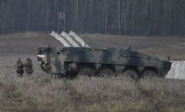 Concrete barriers that are part of Poland's East Shield fortification at Poland's border with Russia in Dabrowka, Poland, on Saturday Nov. 30, 2024. (AP Photo/Czarek Sokolowski)