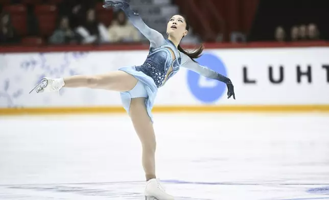 Hana Yoshida of Japan performs during the women's short program at the international figure skating competition Finlandia Trophy in Helsinki, Friday, Nov. 15, 2024. (Mikko Stig/Lehtikuva via AP)