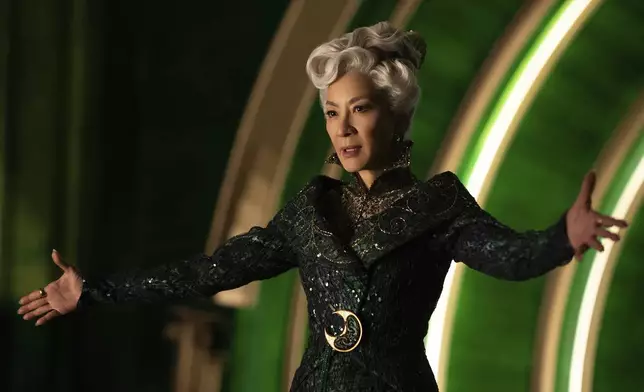 This image released by Universal Pictures shows Michelle Yeoh in a scene from the film "Wicked." (Universal Pictures via AP)