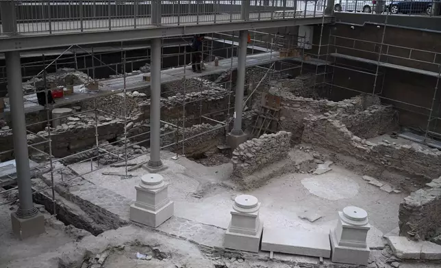 An ancient site at the newly built Agias Sofias metro station ahead of its Nov. 30 official opening, in Thessaloniki, northern Greece, Friday, Nov. 22, 2024 – part of the city's long-delayed subway system showcasing archaeological finds from decades of construction. (AP Photo/Giannis Papanikos)