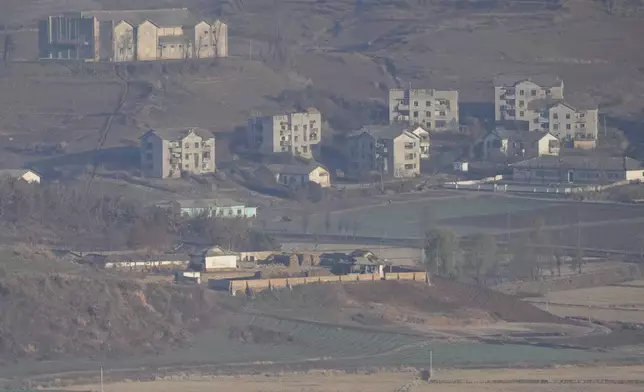 North Korea's Kaephung county is seen from the observatory of the Aegibong Peace Ecopark in Gimpo, South Korea, Friday, Nov. 29, 2024. (AP Photo/Lee Jin-man)