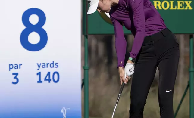 Nelly Korda tees off on the first hole during the first round of the LPGA CME Group Tour Championship golf tournament Thursday, Nov. 21, 2024, in Naples, Fla. (AP Photo/Chris Tilley)