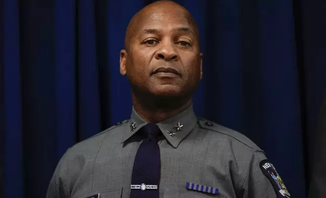 New York State Police Superintendent Steven James looks on during a news conference on an international stolen merchandise ring, Tuesday, Nov. 26, 2024, in the Queens borough of New York. (AP Photo/Julia Demaree Nikhinson)