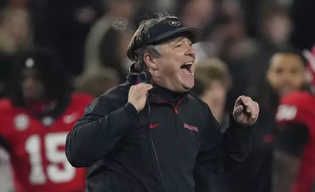 Georgia head coach Kirby Smart reacts on the sideline during the second half of an NCAA college football game against Tennessee, Saturday, Nov. 16, 2024, in Athens, Ga. (AP Photo/John Bazemore)