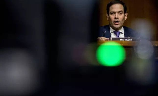 FILE - Sen. Marco Rubio, R-Fla., questions State Department Special Representative for Venezuela Ambassador Elliott Abrams during a Senate Foreign Relations Committee hearing on Capitol Hill in Washington, Aug. 4, 2020. (AP Photo/Andrew Harnik, File)