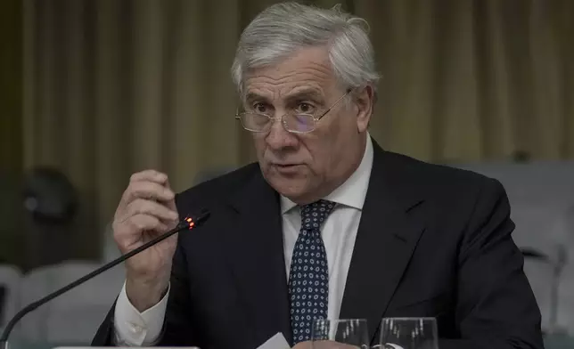 FILE - Italian Foreign Minister Antonio Tajani addresses the "Italy Ukraine business forum" in Rome, Nov. 20, 2024. (AP Photo/Andrew Medichini, File)