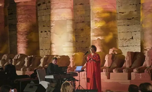 Pictured here, Norwegian singer Sissel Kyrkjebø, one of the world’s leading crossover sopranos and godmother of the Viking Jupiter, performs during the celebratory dinner in the nearby Karnak Temple following the naming of the Viking Hathor and the Viking Sobek in Luxor, Egypt. For more information, visit www.viking.com. (Photo: Business Wire)