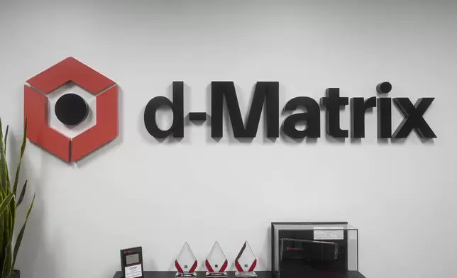 A d-Matrix sign is displayed at the company's office in Santa Clara, Calif., Wednesday, Oct. 16, 2024. (AP Photo/Jeff Chiu)