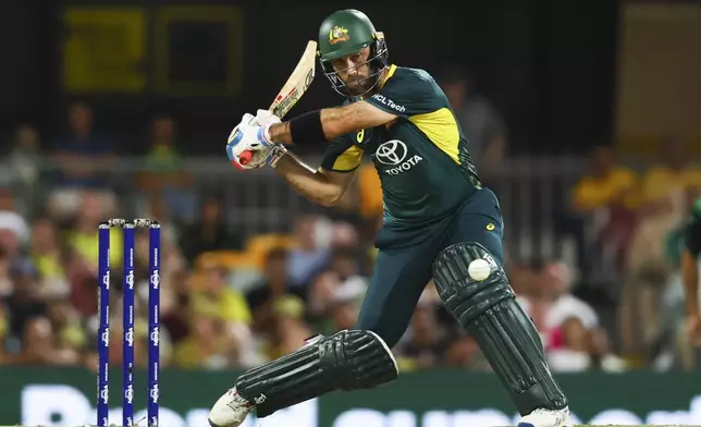 Australia's Glenn Maxwell bats during the T20 cricket international between Pakistan and Australia at the Gabba in Brisbane, Australia, Thursday, Nov. 14, 2024. (AP Photo/Tertius Pickard)