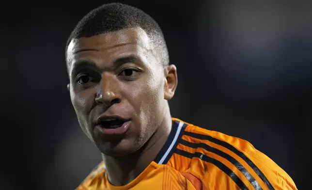 Real Madrid's Kylian Mbappe during a Spanish La Liga soccer match between CD Leganes and Real Madrid in Leganes, outside Madrid, Sunday, Nov. 24, 2024. (AP Photo/Bernat Armangue)