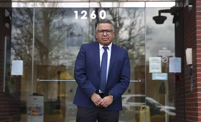 Gustavo Balderas, superintendent of Beaverton School District, stands for a photo outside of the Beaverton school district administrative office in Beaverton, Ore., Monday, Nov. 25, 2024. (AP Photo/Amanda Loman)