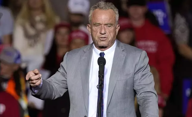 FILE - Robert F. Kennedy Jr., speaks before Republican presidential nominee former President Donald Trump at a campaign event Nov. 1, 2024, in Milwaukee. (AP Photo/Morry Gash, File)