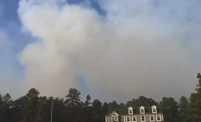 Smoke from a forest fire rises above the trees in Evesham,N.J. on Thursday, Nov. 7, 2024, when firefighters said conditions were the driest in New Jersey in nearly 120 years. (AP Photo/Wayne Parry)