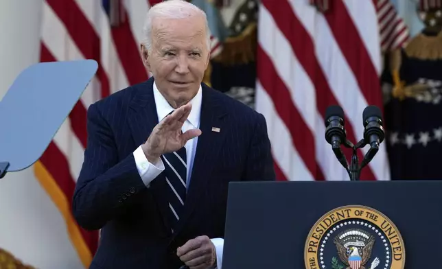 President Joe Biden after speaking in the Rose Garden of the White House in Washington, Thursday, Nov. 7, 2024. (AP Photo/Susan Walsh)