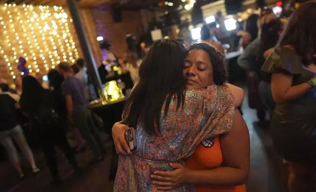 Supporters of Florida's Amendment 4, which would have enshrined abortion rights in the state, react after the amendment's defeat, during a watch party for the Yes On 4 campaign, on Election Day, Tuesday, Nov. 5, 2024, in St. Petersburg, Fla. (AP Photo/Rebecca Blackwell)