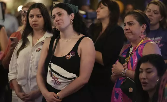 Supporters of Florida's Amendment 4, which would have enshrined abortion rights in the state, react after the amendment's defeat, during a watch party for the Yes On 4 campaign, on Election Day, Tuesday, Nov. 5, 2024, in St. Petersburg, Fla. (AP Photo/Rebecca Blackwell)