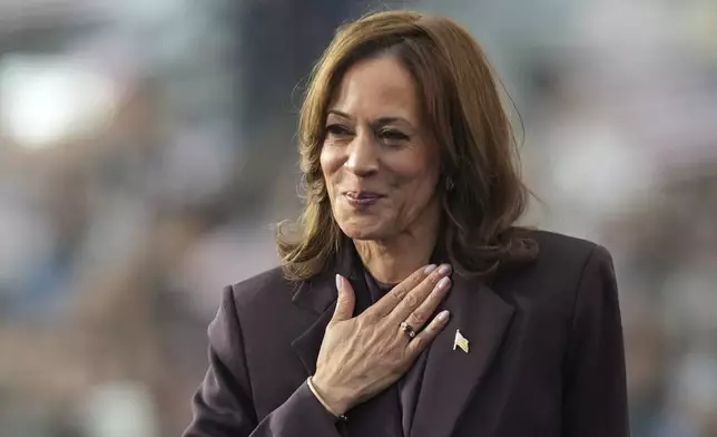 Vice President Kamala Harris gestures as she delivers a concession speech for the 2024 presidential election, Wednesday, Nov. 6, 2024, on the campus of Howard University in Washington. (AP Photo/Stephanie Scarbrough)