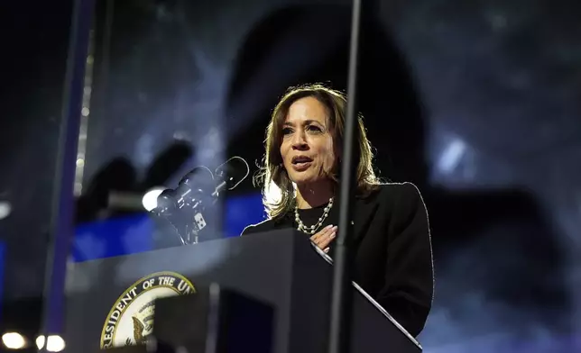 Democratic presidential nominee Vice President Kamala Harris speaks during a campaign rally outside the Philadelphia Museum of Art, Monday, Nov. 4, 2024, in Philadelphia. (AP Photo/Jacquelyn Martin)