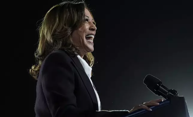 Democratic presidential nominee Vice President Kamala Harris speaks during a campaign event at the Ellipse near the White House in Washington, Tuesday, Oct. 29, 2024. (AP Photo/Jacquelyn Martin)