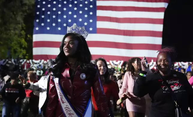 Kennedy Lucas, Miss Black USA, attends an election night campaign watch party for Democratic presidential nominee Vice President Kamala Harris on Tuesday, Nov. 5, 2024, on the campus of Howard University in Washington. (AP Photo/Mark Schiefelbein)