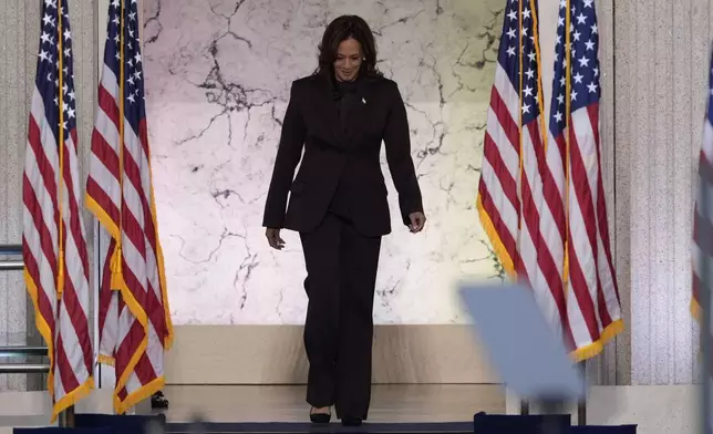 Vice President Kamala Harris arrives to deliver a concession speech for the 2024 presidential election on the campus of Howard University in Washington, Wednesday, Nov. 6, 2024. (AP Photo/J. Scott Applewhite)