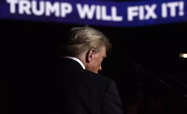 Republican presidential nominee former President Donald Trump speaks during a campaign rally at Lee's Family Forum, Thursday, Oct. 31, 2024, in Henderson, Nev. (AP Photo/Julia Demaree Nikhinson)