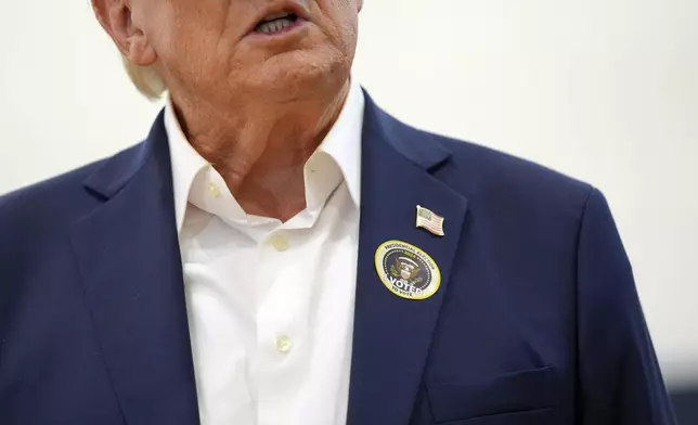 Republican presidential nominee former President Donald Trump speaks after voting on Election Day at the Morton and Barbara Mandel Recreation Center, Tuesday, Nov. 5, 2024, in Palm Beach, Fla. (AP Photo/Evan Vucci)