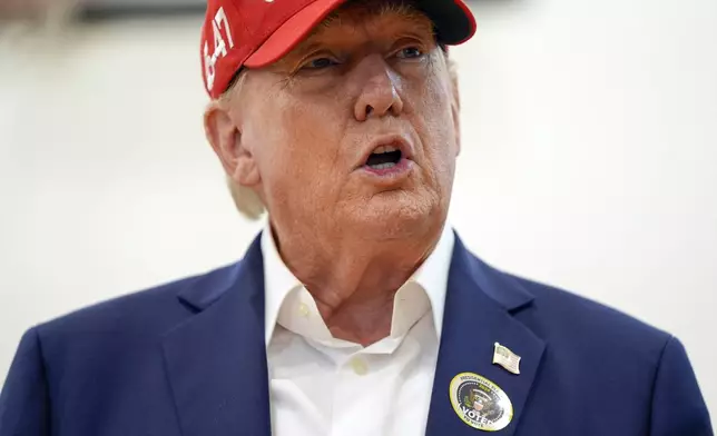 Republican presidential nominee former President Donald Trump speaks after voting on Election Day at the Morton and Barbara Mandel Recreation Center, Tuesday, Nov. 5, 2024, in Palm Beach, Fla. (AP Photo/Evan Vucci)