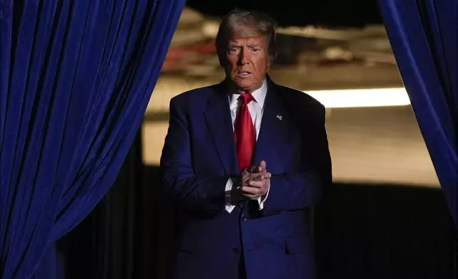 Republican presidential nominee former President Donald Trump arrives at a campaign rally at Mullett Arena, Thursday, Oct. 24, 2024, in Tempe, Ariz. (AP Photo/Alex Brandon)