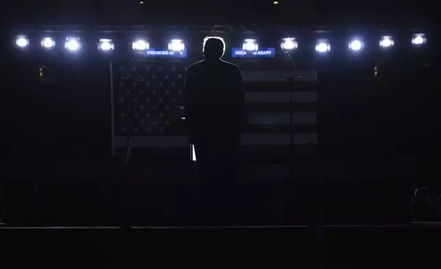 Republican presidential nominee former President Donald Trump speaks during a campaign rally at Santander Arena, Monday, Nov. 4, 2024, in Reading, Pa. (AP Photo/Evan Vucci)