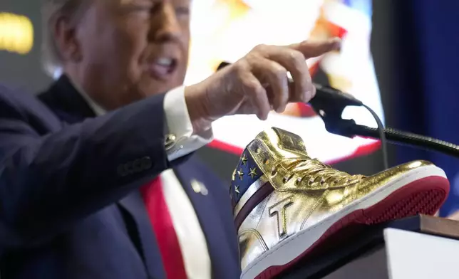 Republican presidential candidate former President Donald Trump attends Sneaker Con Philadelphia, an event popular among sneaker collectors, in Philadelphia, Saturday, Feb. 17, 2024. Trump announced a Trump sneaker. (AP Photo/Manuel Balce Ceneta)