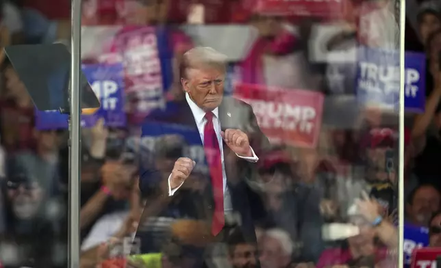 Republican presidential nominee former President Donald Trump dances at a campaign rally in Gastonia, N.C., Saturday, Nov. 2, 2024. (AP Photo/Chris Carlson)