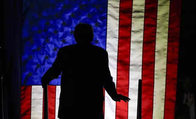 Republican presidential nominee former President Donald Trump arrives at a campaign rally at Rocky Mount Event Center, Wednesday, Oct. 30, 2024, in Rocky Mount, N.C. (AP Photo/Julia Demaree Nikhinson)