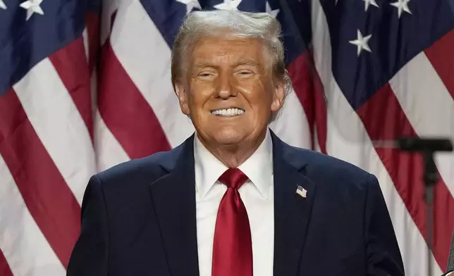 Republican presidential nominee former President Donald Trump is pictured at an election night watch party, Wednesday, Nov. 6, 2024, in West Palm Beach, Fla. (AP Photo/Alex Brandon)