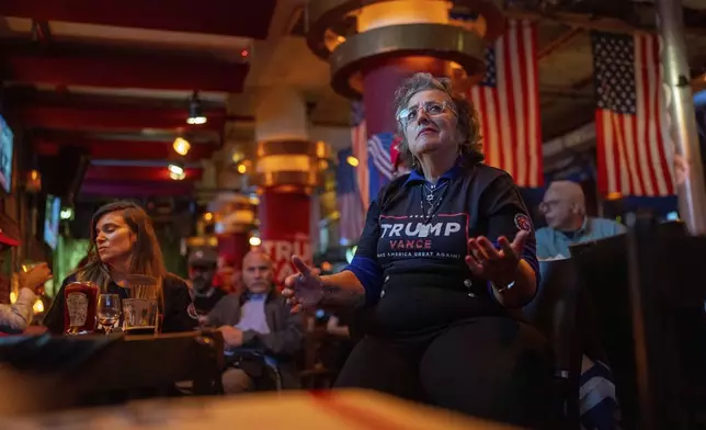 Supporters of Republican presidential nominee former President Donald Trump gather on U.S. Election Day to watch results roll in at a bar in Jerusalem, Wednesday, Nov. 6, 2024. (AP Photo/Ohad Zwigenberg)