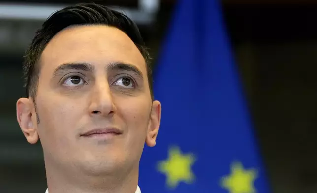 Malta's Glenn Micallef, candidate for EU Commissioner for Intergenerational Fairness, Youth, Culture and Sport, poses prior to his hearing at the European Parliament in Brussels, Belgium, on Monday, Nov. 4, 2024. (AP Photo/Virginia Mayo)