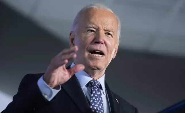 President Joe Biden speaks to union laborers about his administration's support for unions in Philadelphia, Friday, Nov. 1, 2024. (AP Photo/Manuel Balce Ceneta)