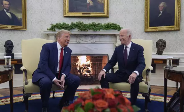 President Joe Biden meets with President-elect Donald Trump in the Oval Office of the White House, Wednesday, Nov. 13, 2024, in Washington. (AP Photo/Evan Vucci)