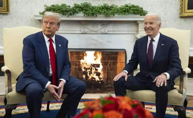 President Joe Biden meets with President-elect Donald Trump in the Oval Office of the White House, Wednesday, Nov. 13, 2024, in Washington. (AP Photo/Evan Vucci)