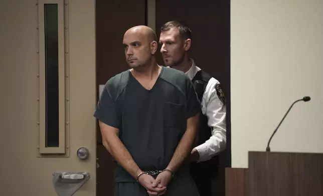 Sean M. Higgins, the driver charged with killing NHL hockey player Johnny Gaudreau and his brother Matthew as they bicycled on a rural road, appears at the Salem County, N.J., Courthouse, Tuesday, Nov. 12, 2024, in Salem, N.J. (AP Photo/Matt Slocum)