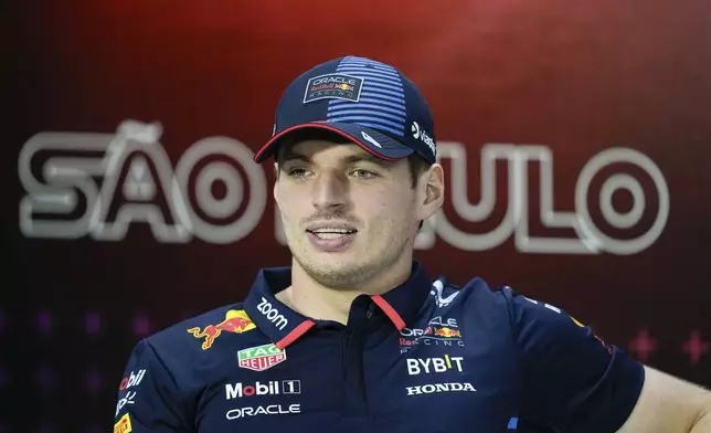 Red Bull driver Max Verstappen, of the Netherlands, speaks during a press conference ahead of the Brazilian Formula One Grand Prix at the Interlagos race track in Sao Paulo, Brazil, Thursday, Oct. 31, 2024. (AP Photo/Andre Penner)