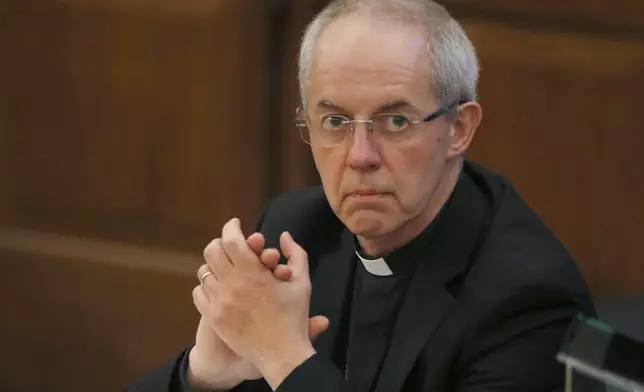 FILE - Archbishop of Canterbury Justin Welby as he listens to debate at the General Synod in London, Monday, Feb. 13, 2017. (AP Photo/Alastair Grant, File)